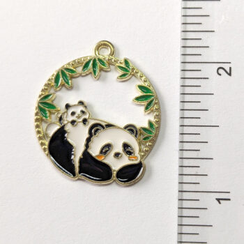 Panda Mom and Baby Hoop Enamel Charm Gold - Image 2