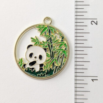 Panda with Eucalyptus Hoop Enamel Charm Gold - Image 2