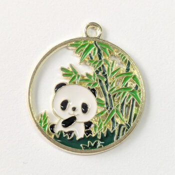 Panda with Eucalyptus Hoop Enamel Charm Gold