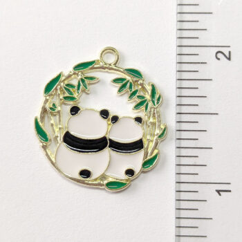 Love Panda Couple Hoop Enamel Charm Gold - Image 2