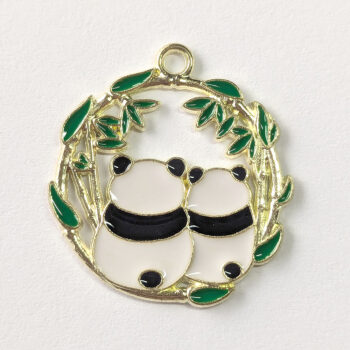 Love Panda Couple Hoop Enamel Charm Gold