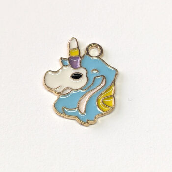 Blue Yellow White Unicorn Head Enamel Charm