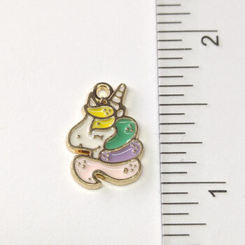 Purple Green Pink Unicorn Head Enamel Charm Gold - Image 2