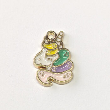 Purple Green Pink Unicorn Head Enamel Charm Gold