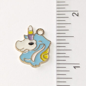 Blue Yellow White Unicorn Head Enamel Charm - Image 2