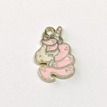 Pink and White Unicorn Head Enamel Charm Gold