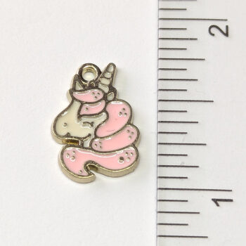 Pink and White Unicorn Head Enamel Charm Gold - Image 2