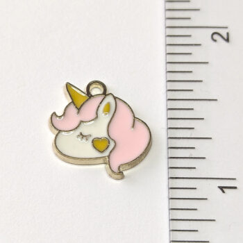 Pink White Unicorn Head Enamel Charm - Image 2