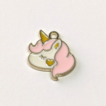 Pink White Unicorn Head Enamel Charm