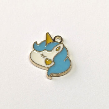 Blue White Unicorn Head Enamel Charm