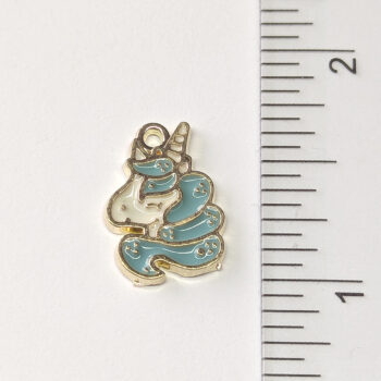 Blue and White Unicorn Head Enamel Charm Gold - Image 2