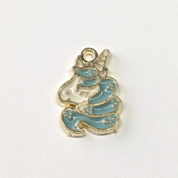 Blue and White Unicorn Head Enamel Charm Gold