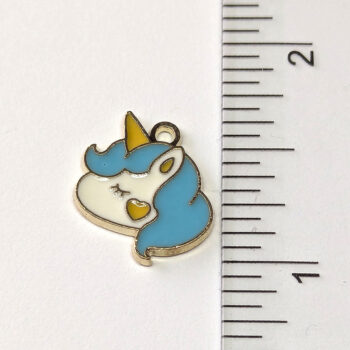 Blue White Unicorn Head Enamel Charm - Image 2