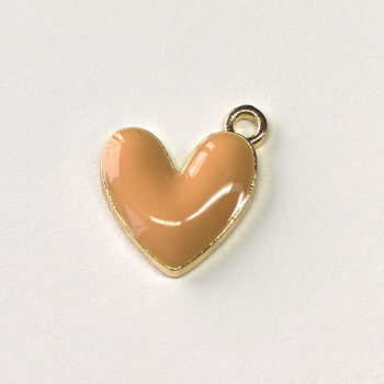 Puffy Peach Heart Enamel Charm Gold