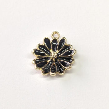 Black Multi Petals Cupped Flower Enamel Charm Gold