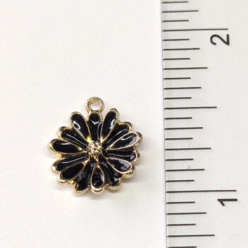 Black Multi Petals Cupped Flower Enamel Charm Gold - Image 2