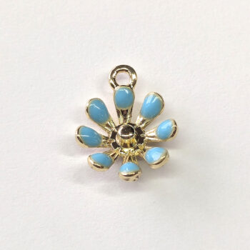 Blue Multi Petals Buttercup Flower Enamel Charm Gold