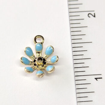 Blue Multi Petals Buttercup Flower Enamel Charm Gold - Image 2