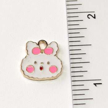 White Rabbit Red Pink Bow Cheeks Enamel Charm Gold - Image 2