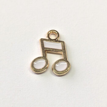 White Musical Note Beam Note Enamel Charm Gold