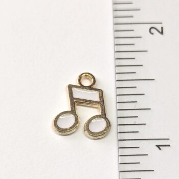 White Musical Note Beam Note Enamel Charm Gold - Image 2