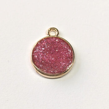 Hot Pink Glitter Circle Enamel Charm Gold