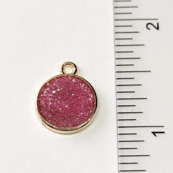 Hot Pink Glitter Circle Enamel Charm Gold - Image 2