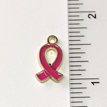 Hot Pink Cross Ribbon Bow Enamel Charm Gold - Image 2