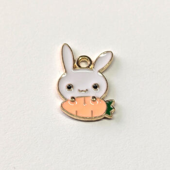 White Rabbit Orange Carrot Enamel Charm Gold