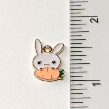 White Rabbit Orange Carrot Enamel Charm Gold - Image 2