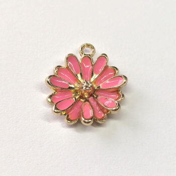 Pink Multi Petals Cupped Flower Enamel Charm Gold