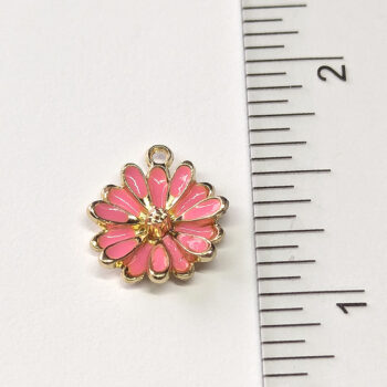 Pink Multi Petals Cupped Flower Enamel Charm Gold - Image 2