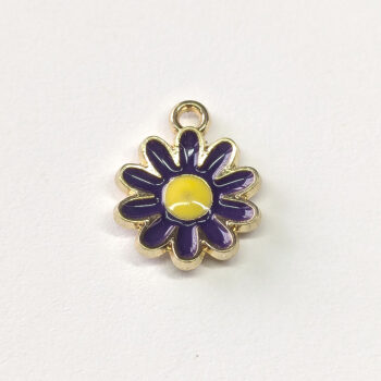 Purple Yellow Daisy Flower Enamel Charm Gold