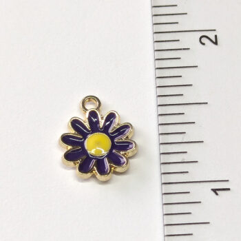 Purple Yellow Daisy Flower Enamel Charm Gold - Image 2