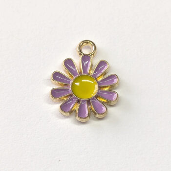 Lilac Yellow Daisy Flower Enamel Charm Gold