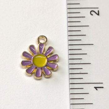 Lilac Yellow Daisy Flower Enamel Charm Gold - Image 2