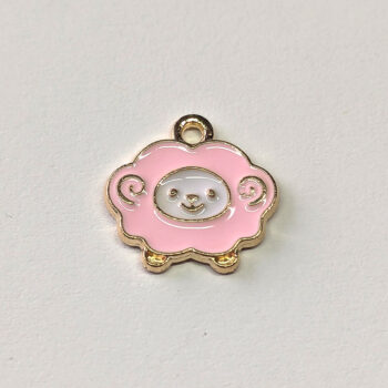 Cute Pink Sheep Enamel Charm Gold