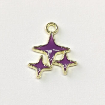 Three Purple Stars Enamel Charm Gold