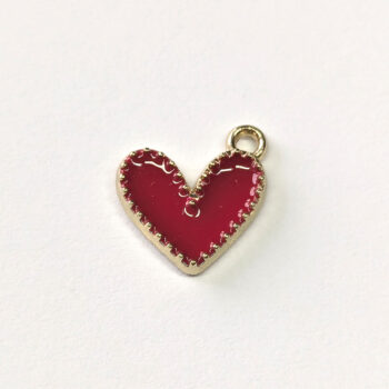 Decorative Red Heart Enamel Charm Gold