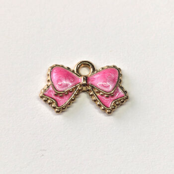 Shiny Hot Pink Bow Enamel Charm Gold