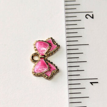 Shiny Hot Pink Bow Enamel Charm Gold - Image 2