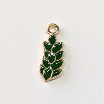 Green Leaf Leaves Branch Plant Enamel Charm Gold