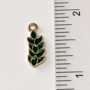 Green Leaf Leaves Branch Plant Enamel Charm Gold - Image 2