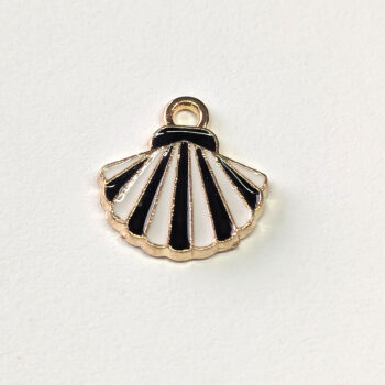 Black White Scallop Shell Enamel Charm Gold