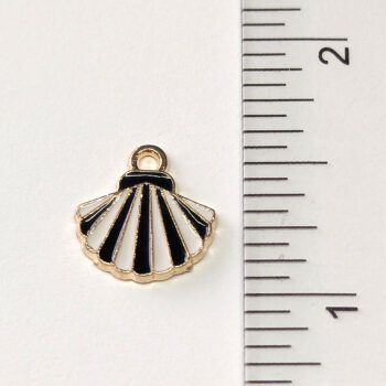 Black White Scallop Shell Enamel Charm Gold - Image 2