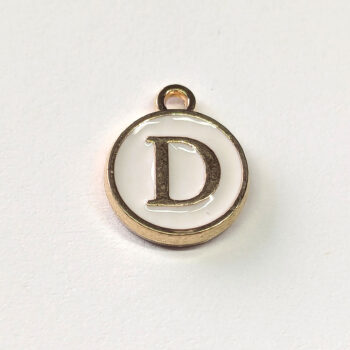 Letter D White Enamel Charm Gold