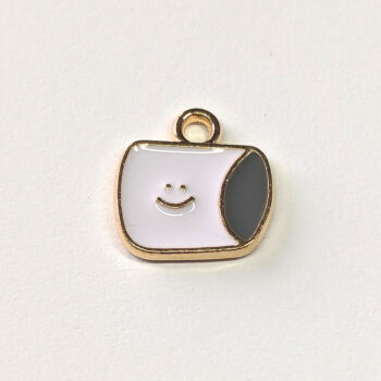 White Cup Happy Face Enamel Charm Gold