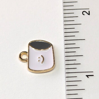 White Cup Happy Face Enamel Charm Gold - Image 2