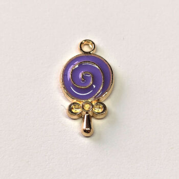 Purple Swirl Lollipop Candy Enamel Charm Gold