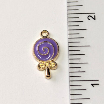 Purple Swirl Lollipop Candy Enamel Charm Gold - Image 2